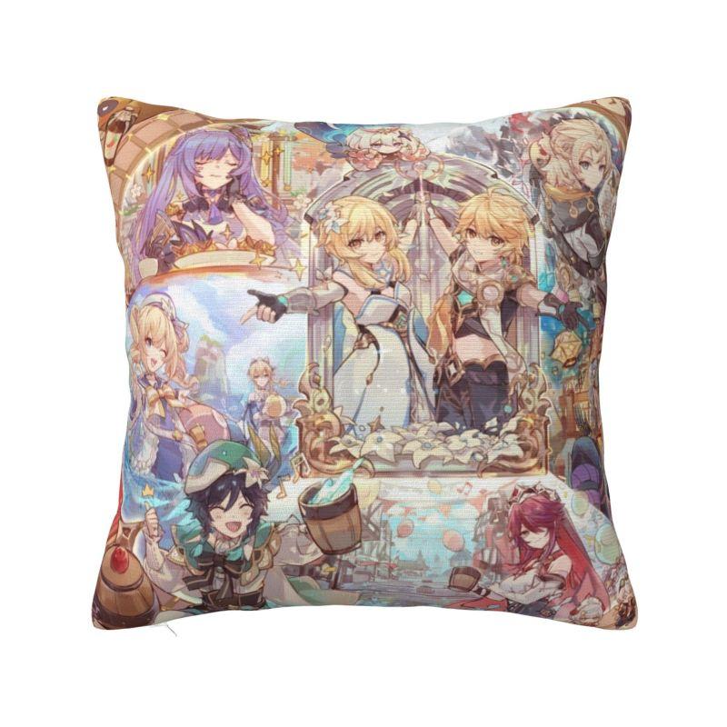 Custom Modern Anime Genshin Impact Cushion Cover Polyester Manga Kawaii Throw Pillow Case Home Decorative
