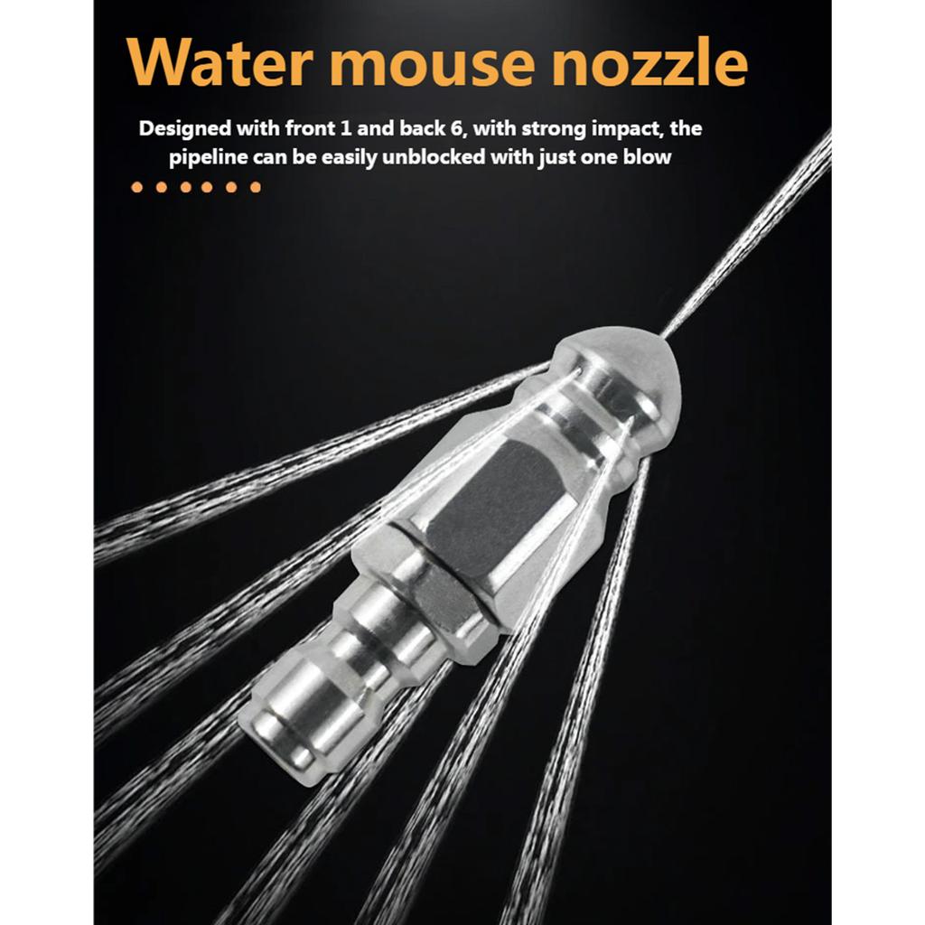 Stainless Steel High Pressure Nozzle 1/4inch Quickly connect 1 Front 6 Back Nozzle Professional Drain Cleaning Tool