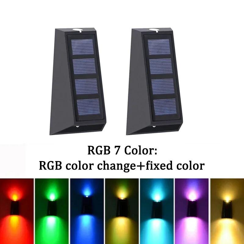 RGB Color Changing or White&Warm Double Color Changing - Solar Stairs Lights Waterproof Wall Lamp for Garden Walkway Fence Solar Powered Lighting