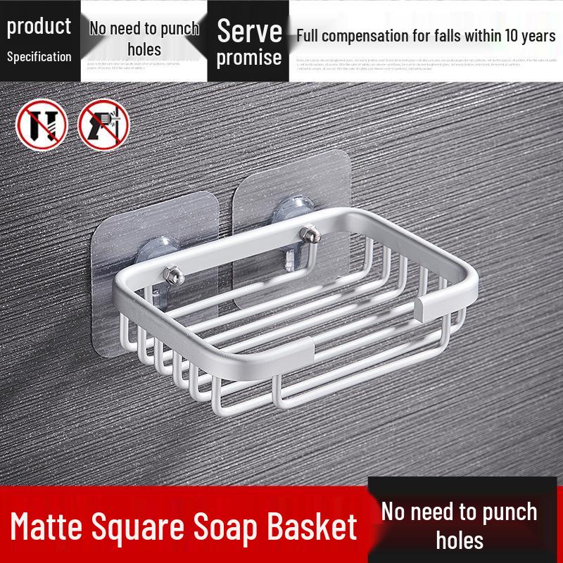 Black Wall-Mounted Soap Dish with Suction Cup and Drainage