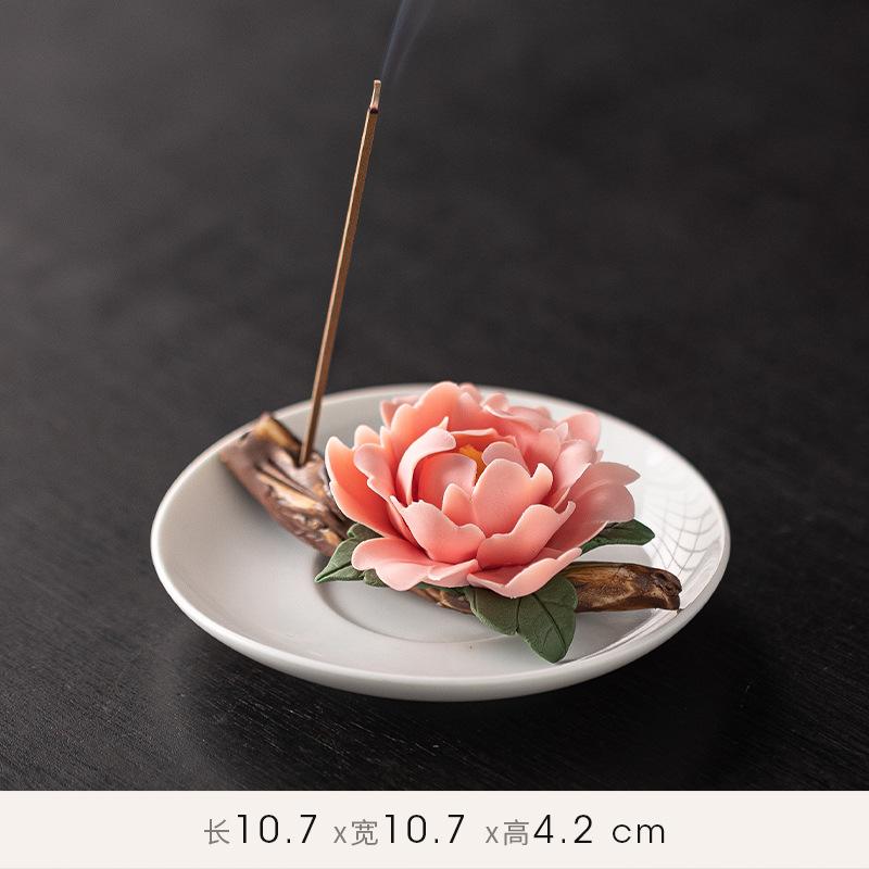 Zen Ceramic Censer Handicrafts Home Ornaments Peonies Incense Burner Flower Incense Stick Holder Home Office Table Decoration