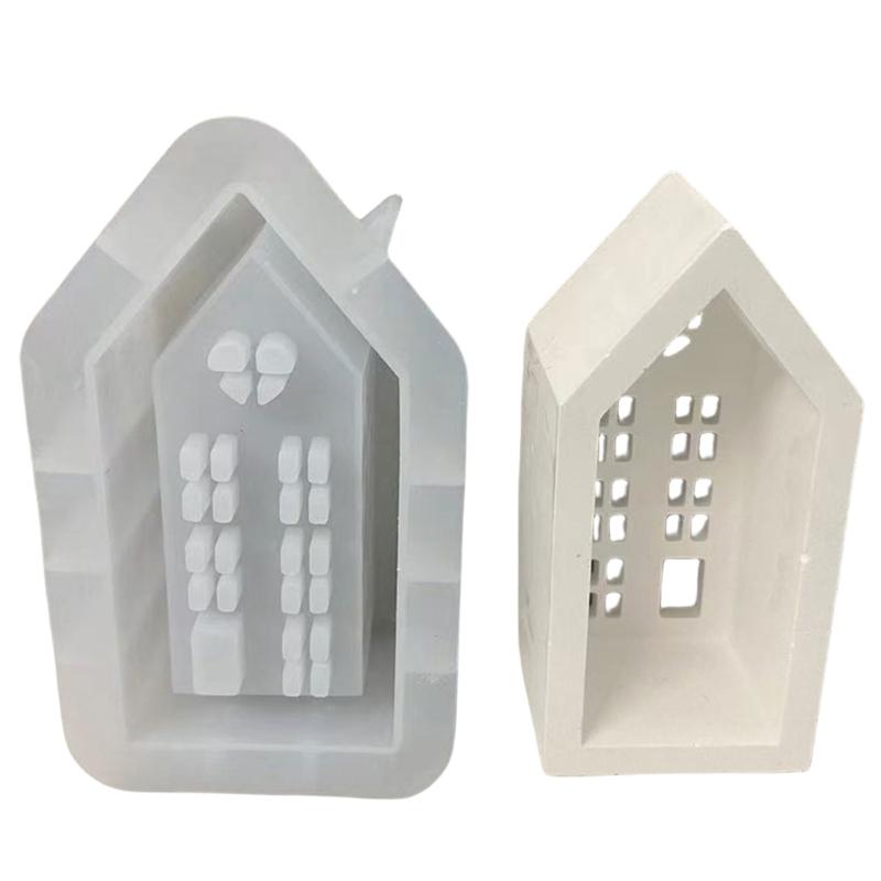 3D Casa Castiçal Silicone Molde DIYs Cimento Gesso Argila Castiçal Resina Ornamentos Moldes Decorações Para Casa