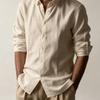 Casual Mens Linen Cotton Long Sleeve Shirt With Breathable Henley Collar For Summer Wear