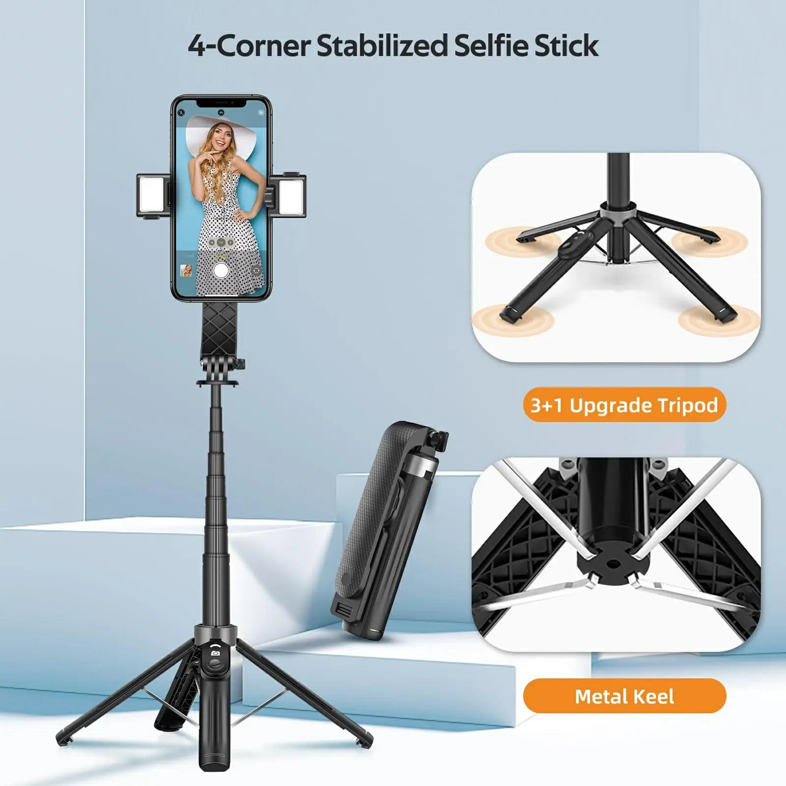 

P07 Phone Holder Selfie Stick 4-Leg Tripod Stand with Remote Control White