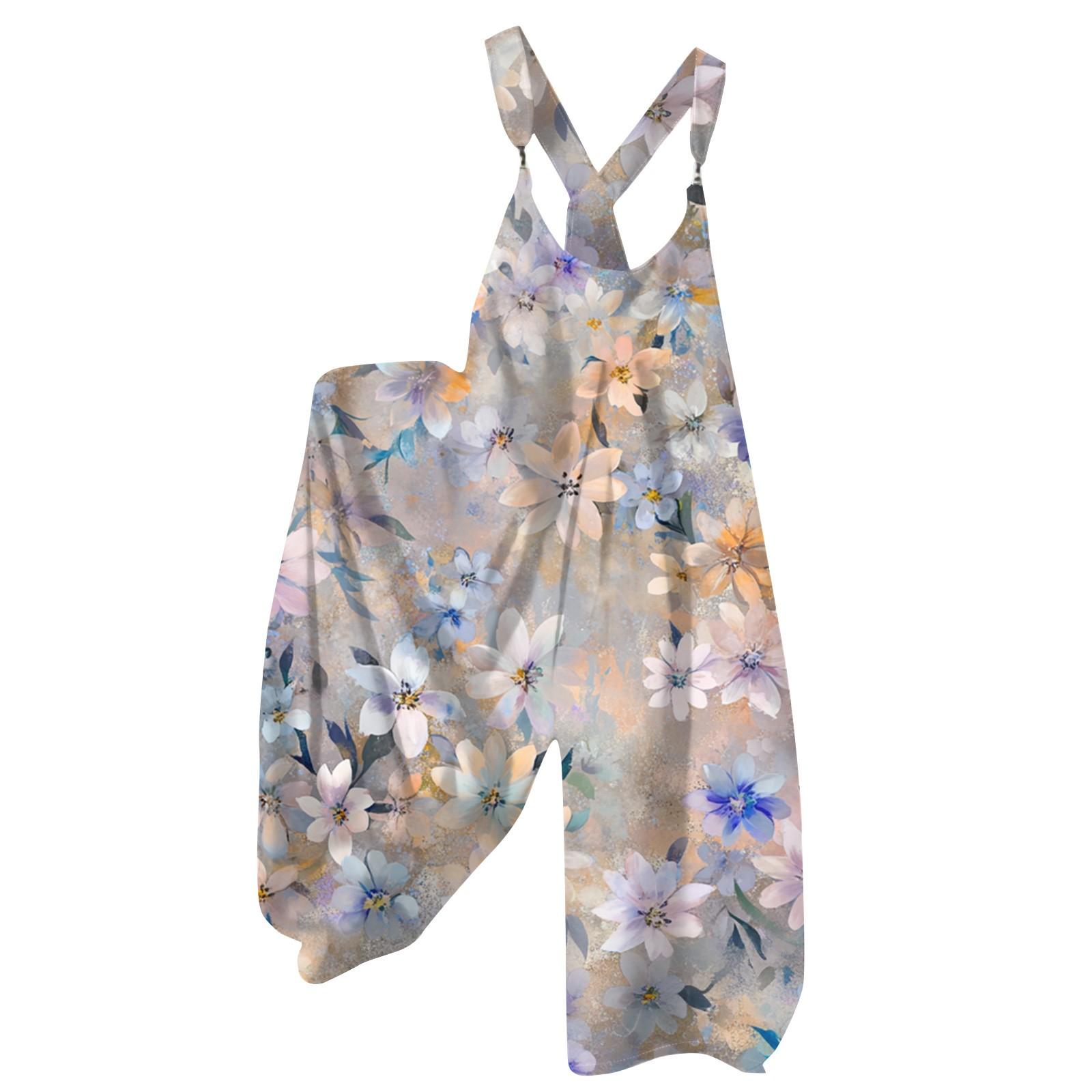 

Женский летний комбинезон с цветочным принтом в винтажном стиле (Нерегулируемые ремни) XL небесно-голубой