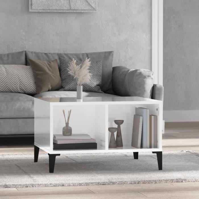 821038 vidaXL Table basse Blanc brillant 60x50x36,5 cm Bois d'ingénierie