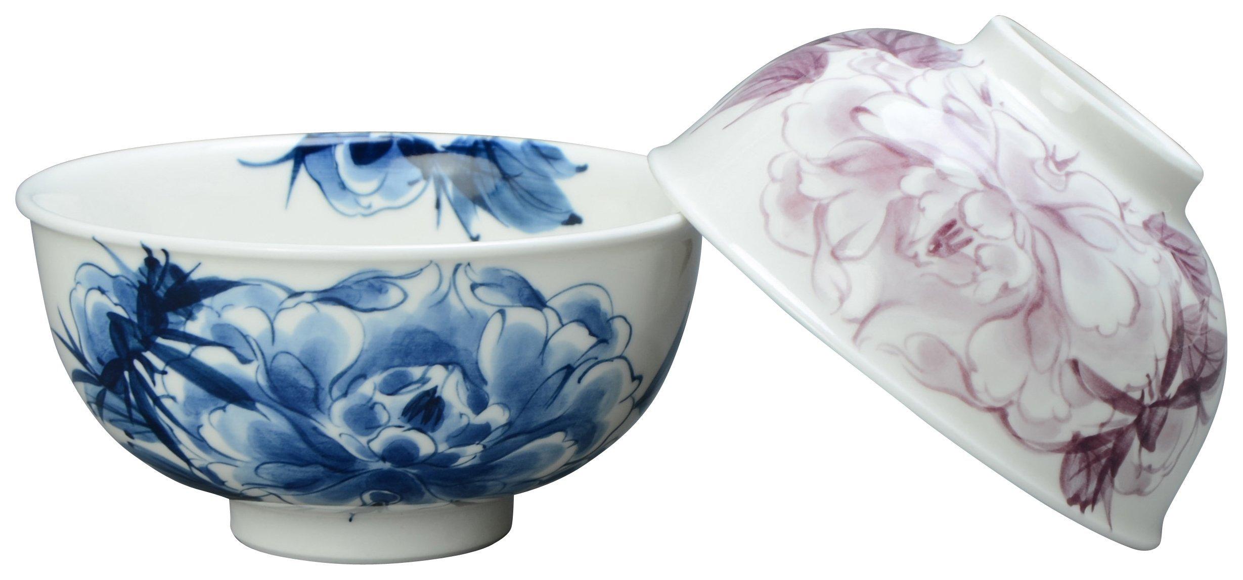

Kyoto Kiyomizu bean set rice dyed flower peony KTA548 ware, ware, kiln, bowl,