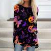Women's Long Sleeve Round Neck Halloween Print Tunic T-Shirt for Casual Fall Fashion