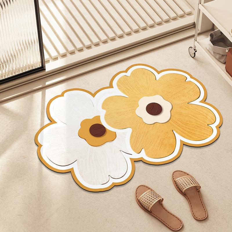 Small Fresh Flowers Diatom Mud Mat Home Bathroom Cute Flower Non-slip Mat Bathroom Absorbent Quick Drying Mat