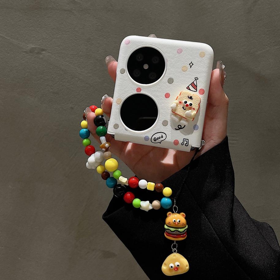 Case For Samsung Z Flip 6 5 4/Oppo Find N3flip N2flip/Xiaomi Mix Flip Leather Cover Funny 3d Cookie Phone Cases Fundas