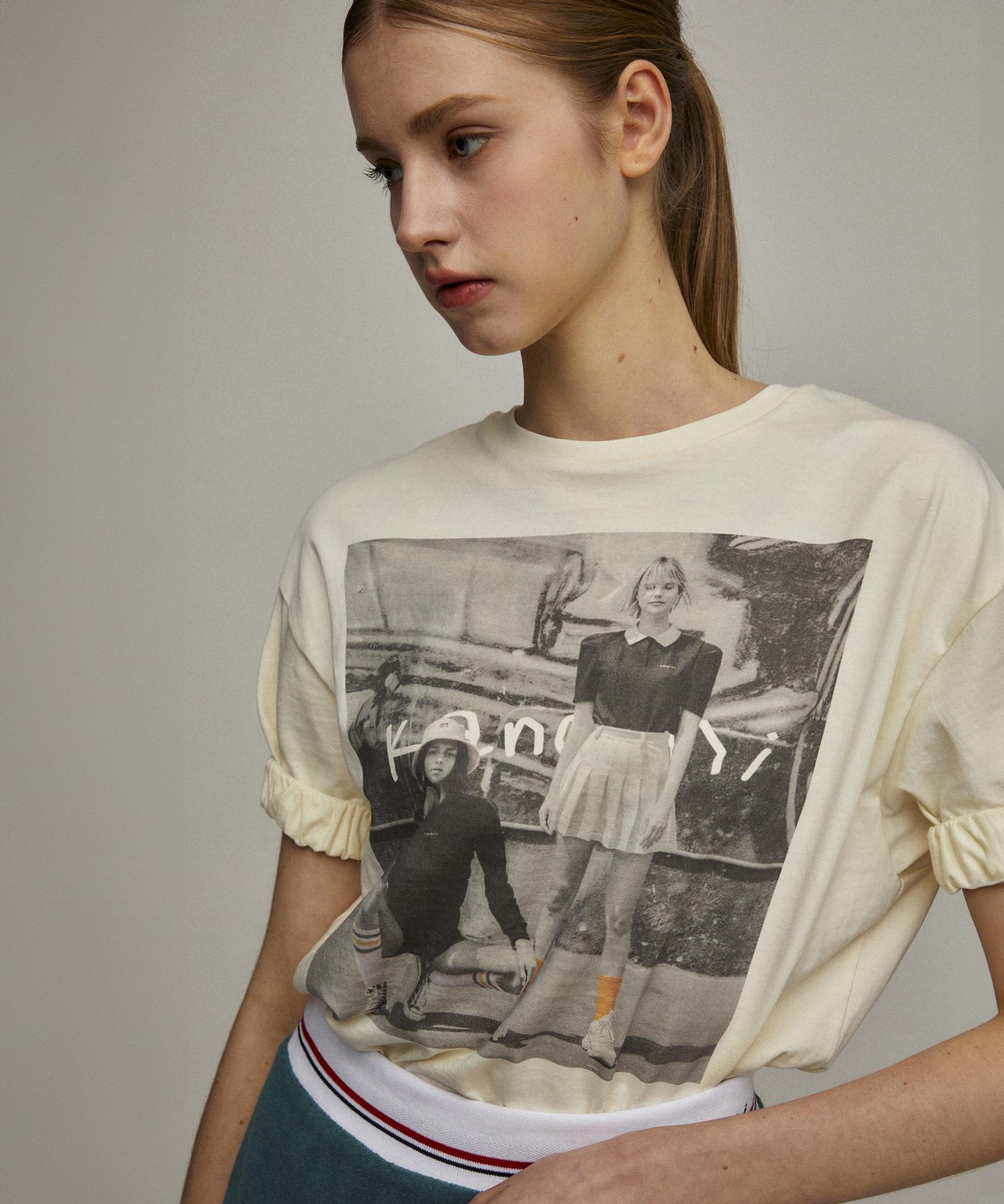 Candini Cream Printed Elastic T-Shirt