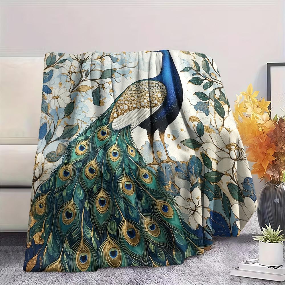 Peacock 2 Print Flannel Blanket, High Quality Comfortable for All Seasons, Home Decor, Warmth and Comfort