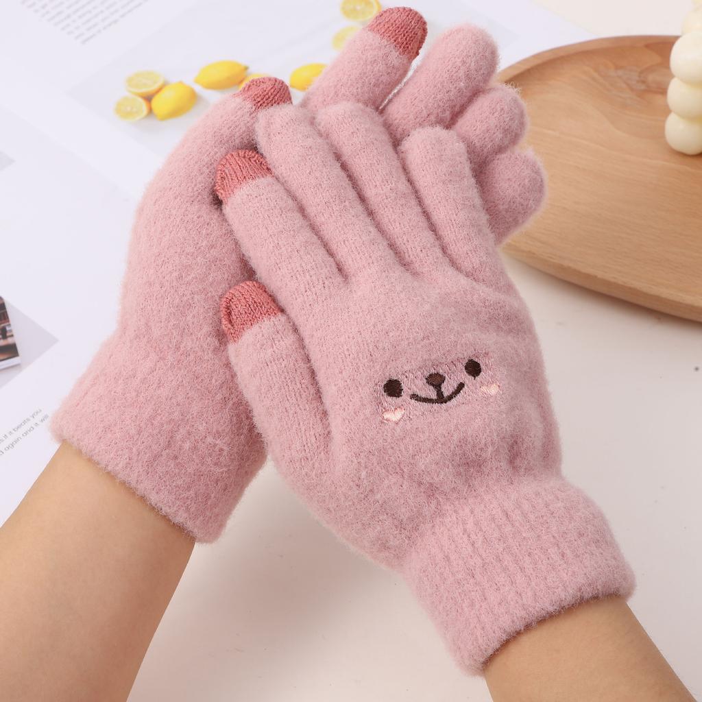 Cute Gloves Through Smiley Gloves Winter Cold-proof Velvet Thickened Student Gloves Korean Version Smiley Gloves Fixed