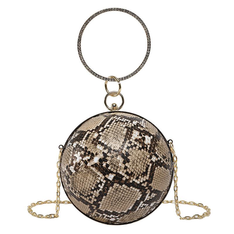New product personalized niche design snakeskin pattern spherical bag trend contrasting color versatile chain hand carry messenger bag