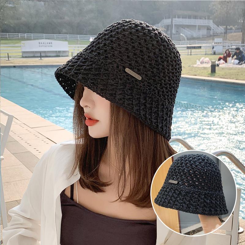 New Summer Handmade Hollow Knitted Crochet Floppy Hats Collapsible Dome Bucket Hat Solid Color Beach Caps Simple Soft Women Hat