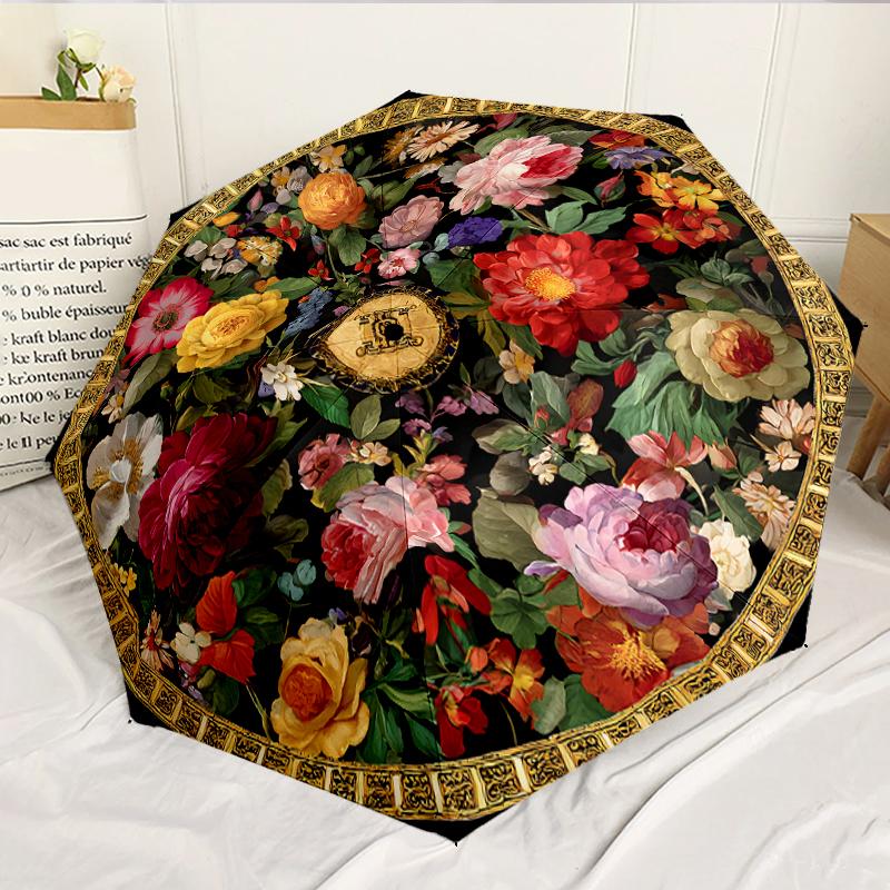 Charming Pink and Blue Roses Umbrella 8-Frame for Travel, Camping, Casual Lightweight Portable Umbrella, Essential for Every Family Holidays Gift
