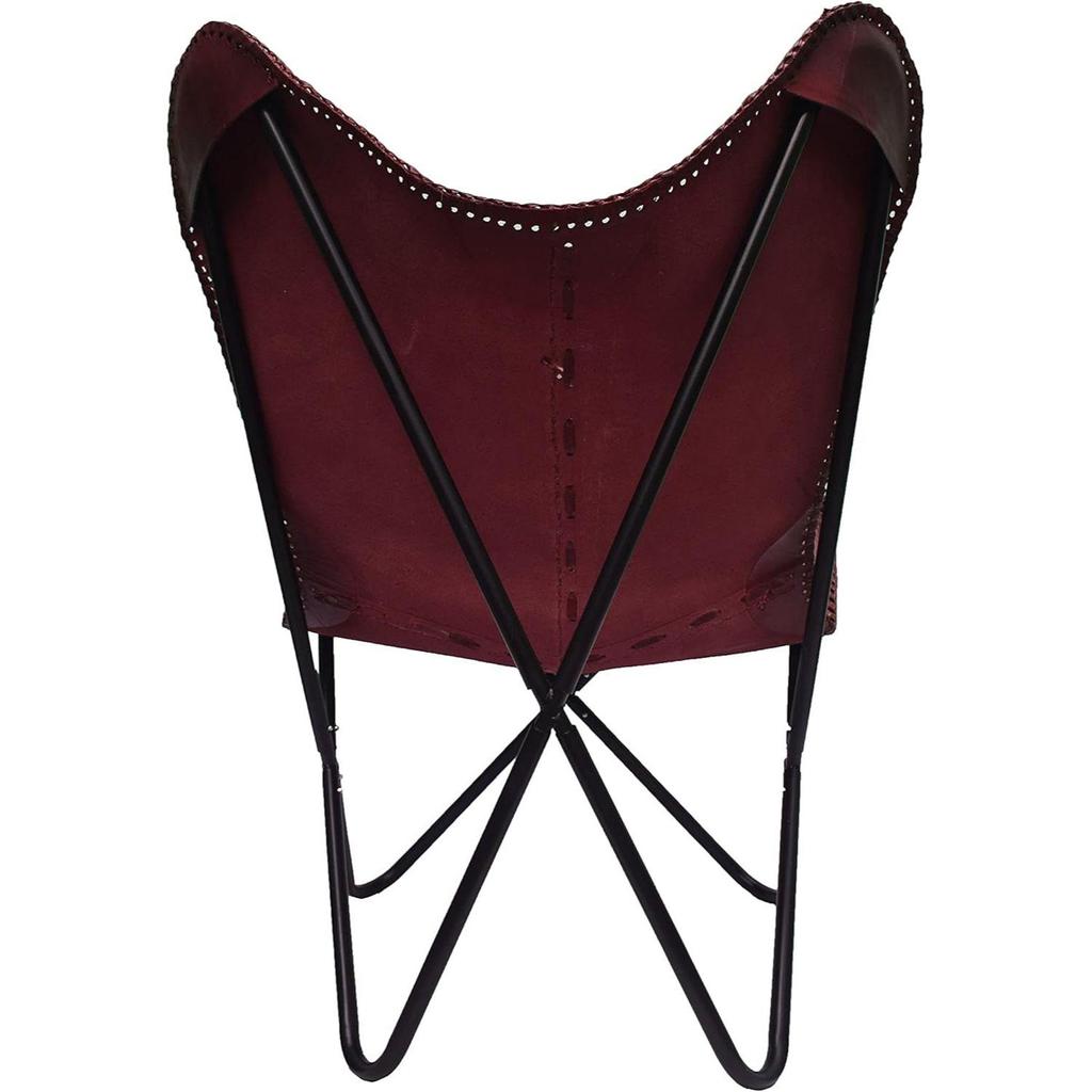 Leather Butterfly Chair with Ottoman Boho Home Décor/Living Room Chair- Cover with Folding Frame (Black Iron Frame)
