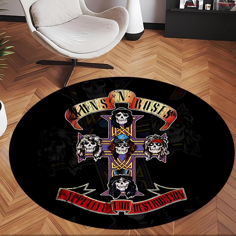 Guns N Roses (1) Round Office Rug Decorative Floor Rug for Office Bedroom Living Room and Home Space