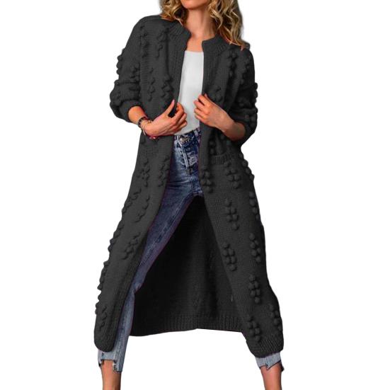Knitted Coat Jacquard Decor Coldproof Skin-Touch Solid Color Long Sweater Knit Overcoat Female Knitwear Daily Wear