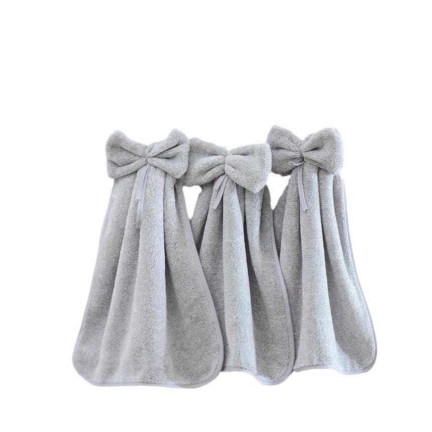 Coral Fleece Bow Hand Towel - Soft, Absorbent, Lint-Free, Hangable Cloth 