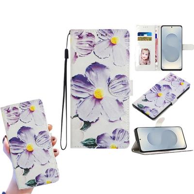 Purple Flower Pattern PU Leather Wallet Phone Case for iPhone,Samsung,Xiaomi Redmi,Motorola,Blackview,Oppo,Huawei,Honor,Google,ZTE,Ulefone,TCL