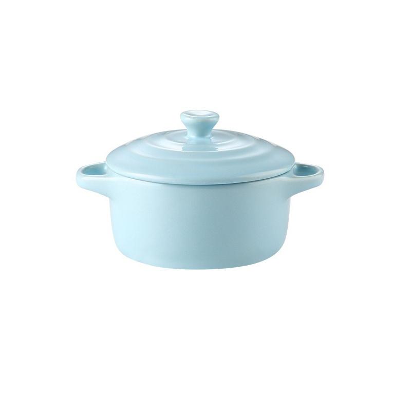 Keramická miska s dvojitými uchy Mini keramická glazovaná zapékací miska s víkem Miska na snídani, dušené vejce, pudink Polévkové misky Mikrovlnná trouba