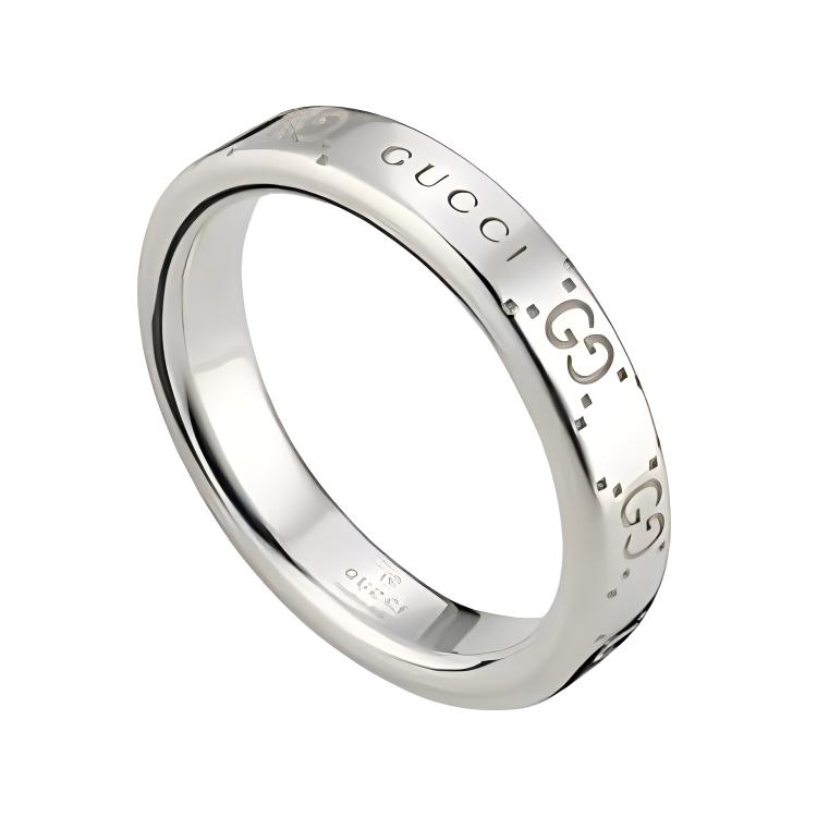 

Gucci Signature Engraved Detail Shiny 925 Silver Ring Women rings 814712-J8400-8106 Dust Bag+Box (Random Color),15