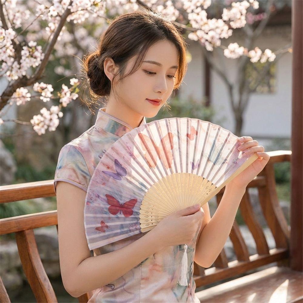 2PCS/SET Vintage Handheld Fan Traditional Bamboo Fan Creative Ancient Folding Fan  Photography Prop