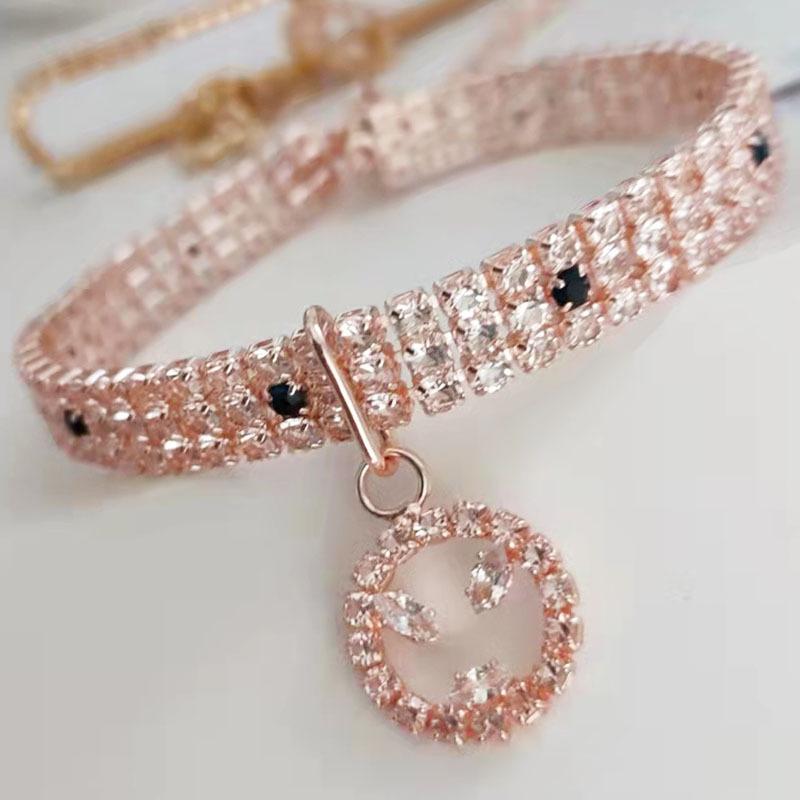 

Pet supplies, colorful crystal necklace, smiling zircon, three row diamond, cat and dog accessories, high-end, dog gift size s