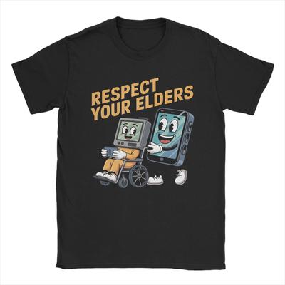Respektiere deine Älteren Gaming Control Retro Retro Gamer Stolz T-Shirt für Männer Baumwolle T-Shirt Rundhals Kurzarm T-Shirts