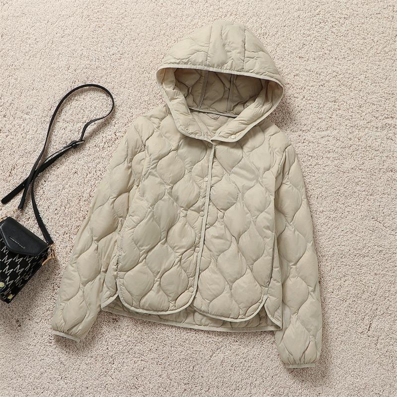 Neue leichte und dünne Kapuzen-Herbst- und Winterkürbis-Kurzdaunenjacke für Damen, warm, locker und vielseitig, klassische Jacke