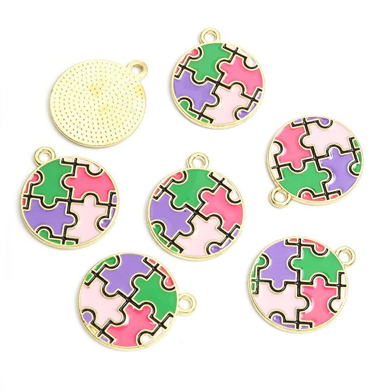 Enamel Charms Heart Shaped Round Irregular Puzzle Alloy Pendants for DIY Necklace Bracelet Earrings Keychain