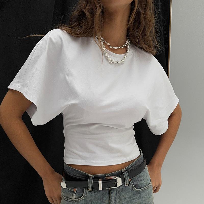 

Fashion Casual Women s T-Shirt Solid Color Slim Top One-Piece Neckline S білий