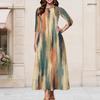 Women Plus Size Round Neck Keyhole 3 4 Sleeve Abstract Floral Gradient Print Maxi Dress