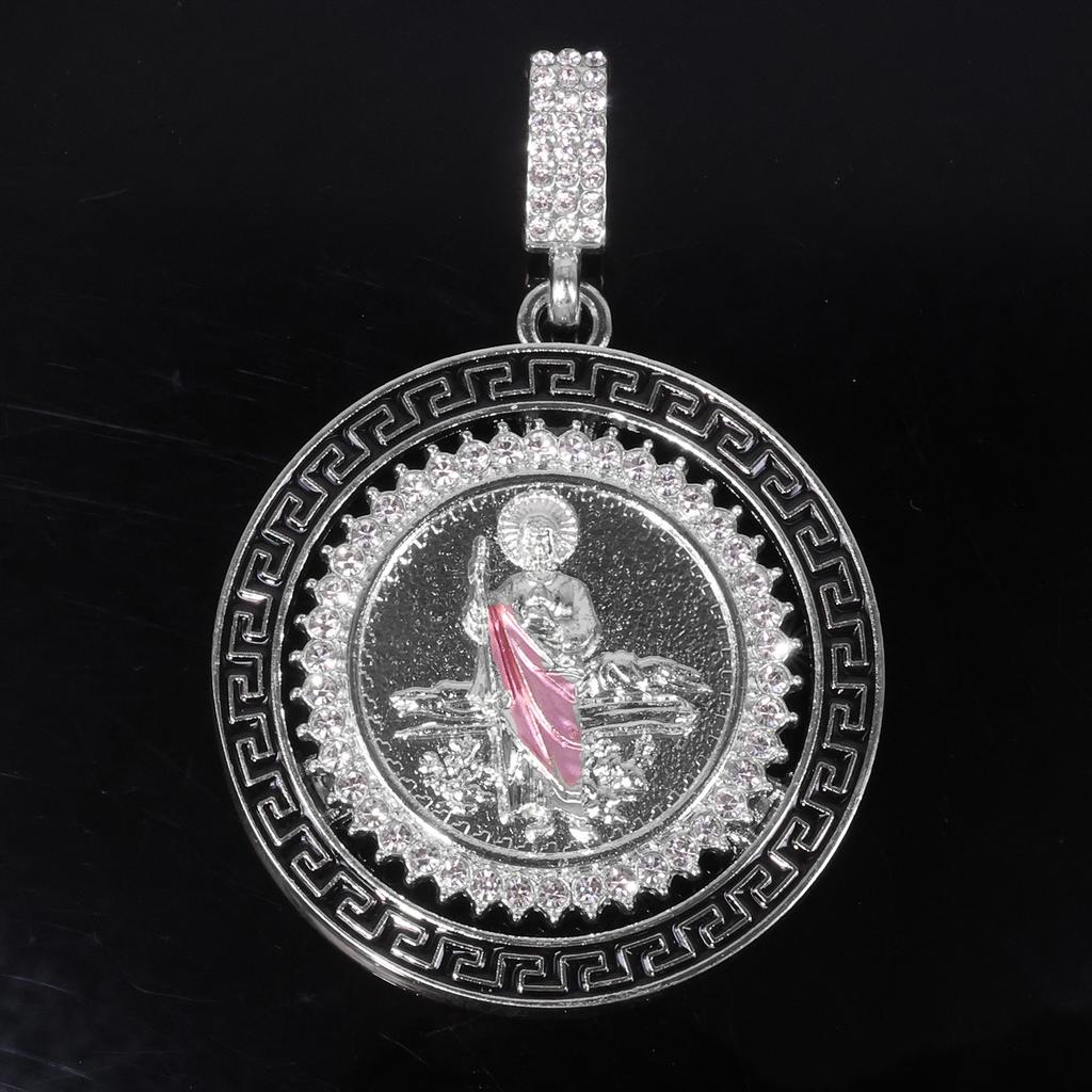 European and American New Rotatable St. Jude Alloy Pendant, Alloy Diamond-encrusted Personalized Hip-hop Style Necklace Jewelry