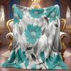 1pc 2D Lake Blue Floral Theme Pattern Flannel Blanket, Soft HD Digital Print Cooling Blanket Suitable for All Seasons! Soft And Breathable 100% Polyes