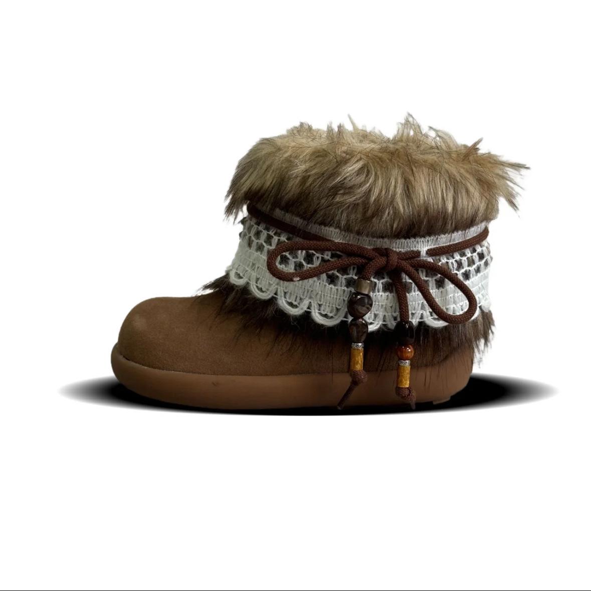 

thick-soled fluffy snow boots women s new winter piled thickened warm cotton shoes Icelandic short boots 40 верблюд