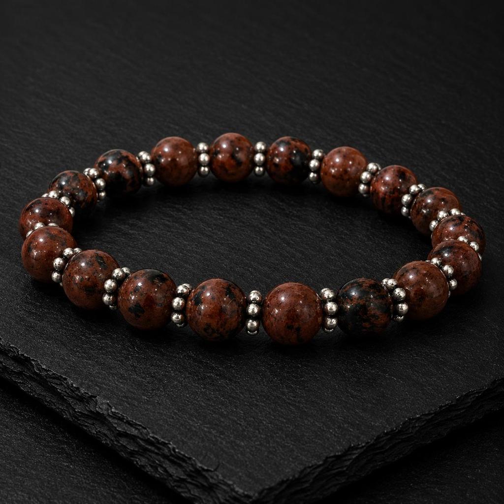 Mahogany Obsidian Gemstone Chakra Bracelet 7.5" Handmade Jewelry For Gift, Stretchable Bracelet, Natural Beads Bracelet CSB-39