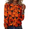 Women's Halloween 3D Printed Pumpkin Face Bat Long Sleeve Shirt Autumn Loose Casual Polyester Round Neck Fashion Casual Top