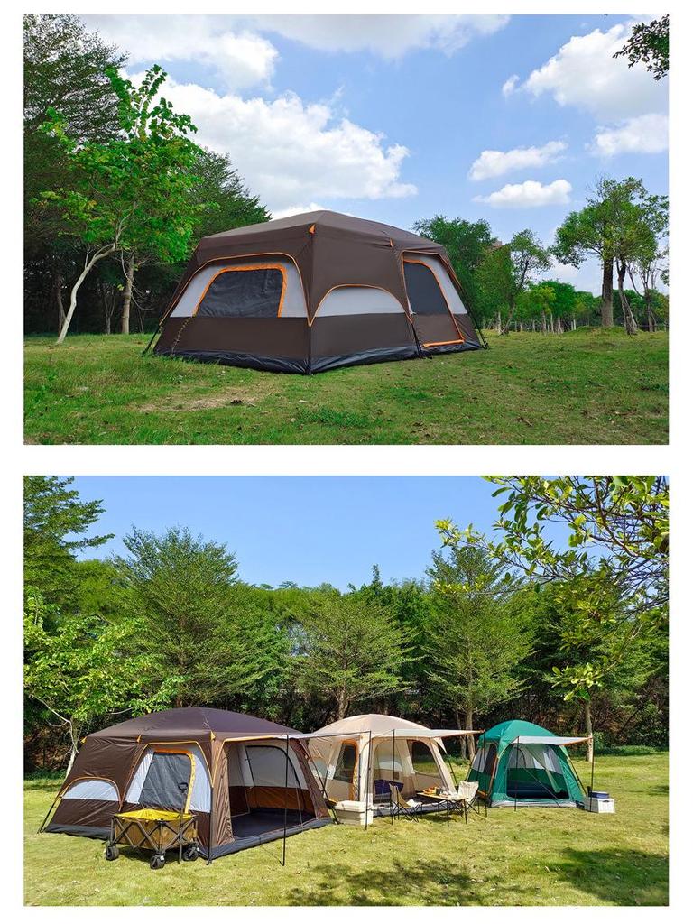 Spacious Waterproof Outdoor Tent with Two Bedrooms and Living Room, Accommodating 4-12 People for Family Camping