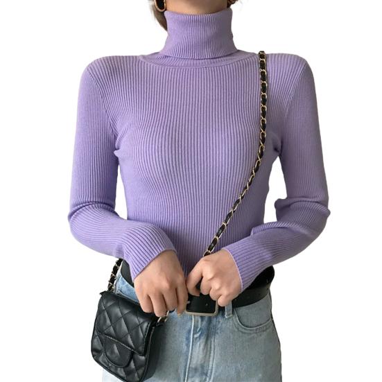 Women Knitting Tops Turtleneck Long Sleeve Solid Color Bottom Sweater Slim Fit Knitting Pullover Tops Autumn Winter Wear