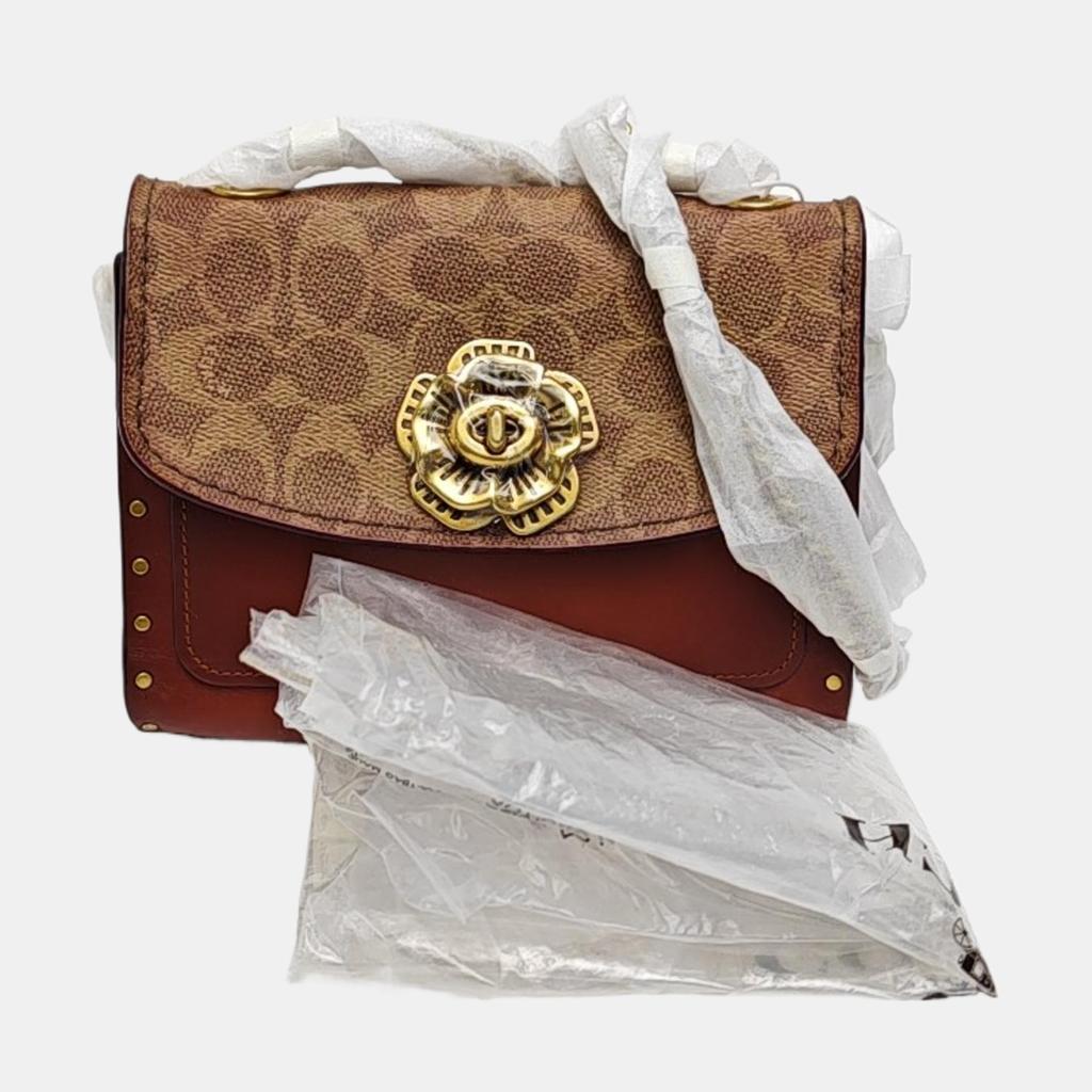 [Gebraucht] Parker 18 Nieten Kamelienblüten-Ketten-Klappe Schultertasche Beschichtetes Canvas und Kalbsleder Crossbody-Tasche Klein - Sehr Gut #MIBDDK