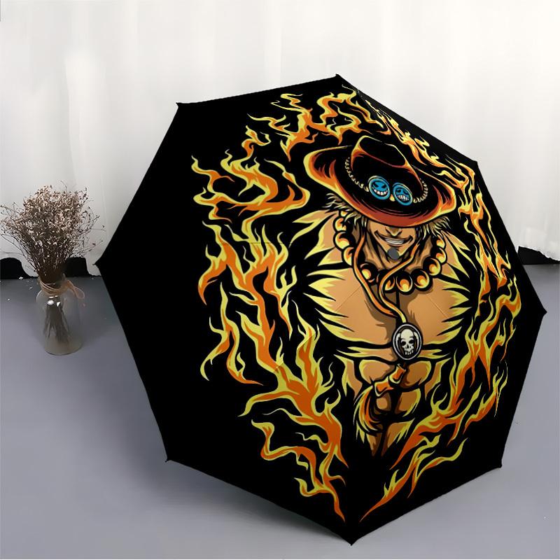 1ks One Piece Fire Fist Ace Automatický deštník Otevírací/Zavírací   Kompaktní cestovní deštník, 8 žeber Pevná konstrukce, Ideální pro ženy a muže    a0923187
