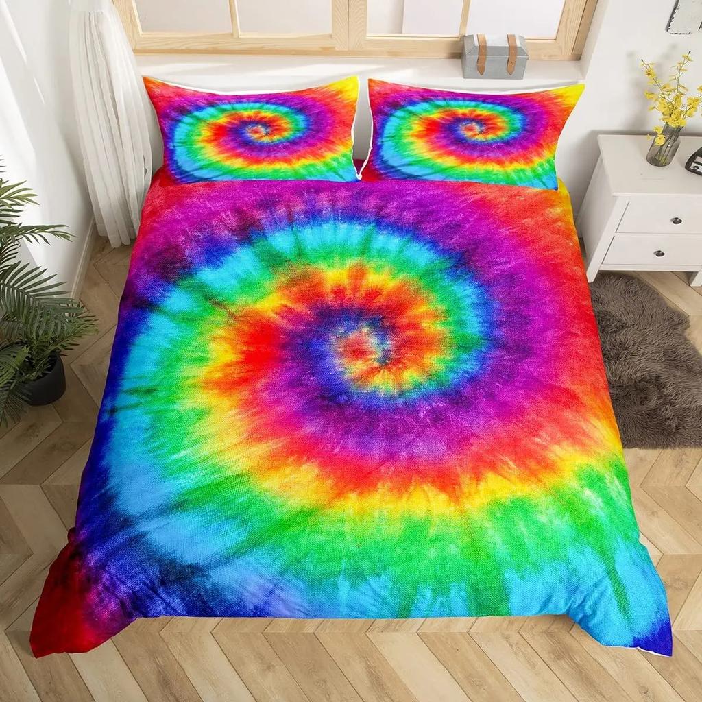 Tie Dye Duvet Cover Set Splashed Spiral Ink Bedding Set Trippy Watercolor Comforter Cover For Kid Boy Girl Polyester Quilt Cover