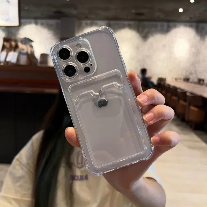 Luxury Soft Card Bag Phone Case For iPhone 15 14 13 12 11 Pro Max Mini X XS Max XR 7 8 Plus SE  Transparent Bumper Cover