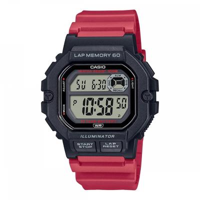 Orologio digitale da uomo CASIO Sports Gear con funzione di memoria di 60 giri WS-1400H-4AV modello Overseas nero x rosso