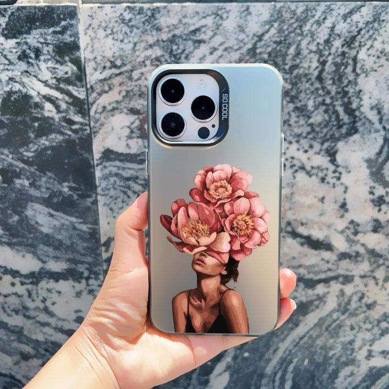 Women Fashion Daisy Flower Girl Phone Case For iPhone 13 14 Pro Max Mini 16 15 12 11 Pro Max 15 14 Plus Shockproof Laser Cover