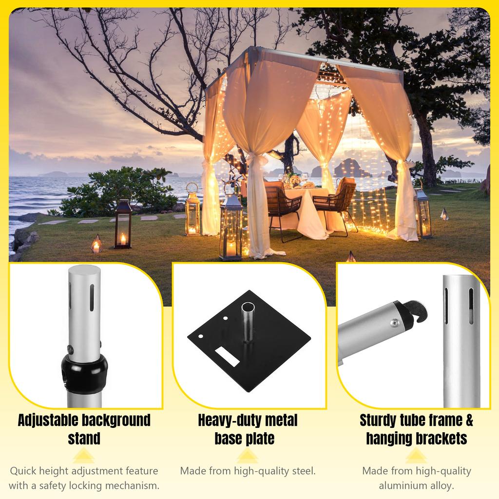 Extendable Backdrop Stand with Steel Base Metal Background Wall Stand for Photography Photo Birthday Parties Wedding Decorations