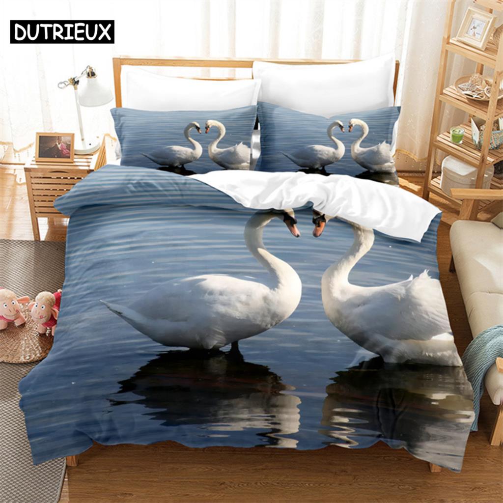 Swan Rose Queen Bedding Set Duvet Cover Set Bedding Digital Printing Bed Linen King Size Duvet Cover Set Bedding Set