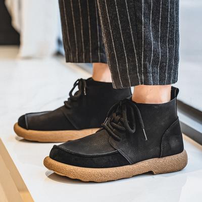 Men’s Retro Short Ankle Boots Shoes Fashion Casual Driving Shoes Black Brown Wide Head High Top Shoes Plus Size
